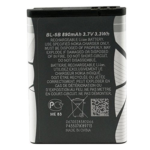 Batterie de remplacement pour Nokia 5320 5300 6120c 5200 6021 7260 7360 N80 N83 N90, BL-5B Batterie de remplacement pour Nokia 5320 5300 6120c 5200 6021 7260 7360 N80 N83 N90, BL-5B